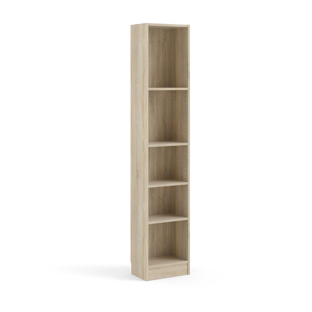 Brown Tall Narrow Book Shelf - Compact Small Bookshelf with 5 Shelves