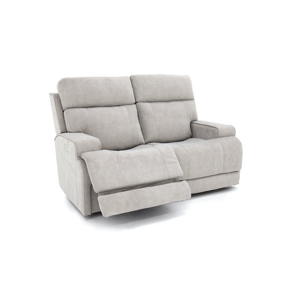 Gray Leather Loveseat with Power Recline and Adjustable Headrests for Comfort