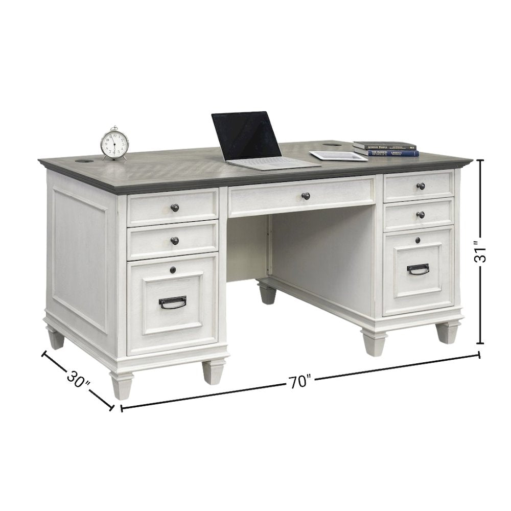 White Wooden Executive Office Desk with Drawers for Home Workspaces