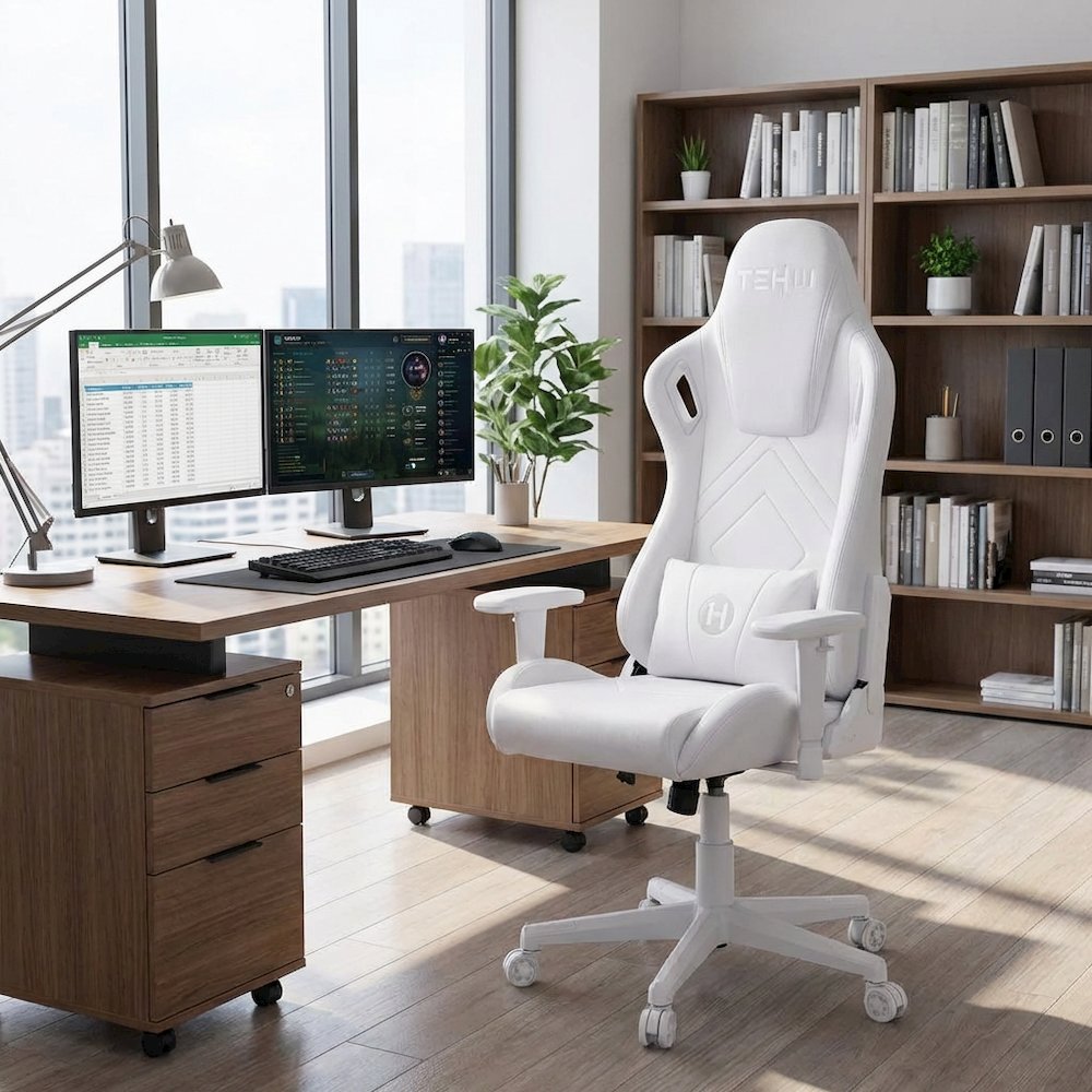 White Luxe Velvet Gaming Chair with High-Back Design and Cushioned Seat
