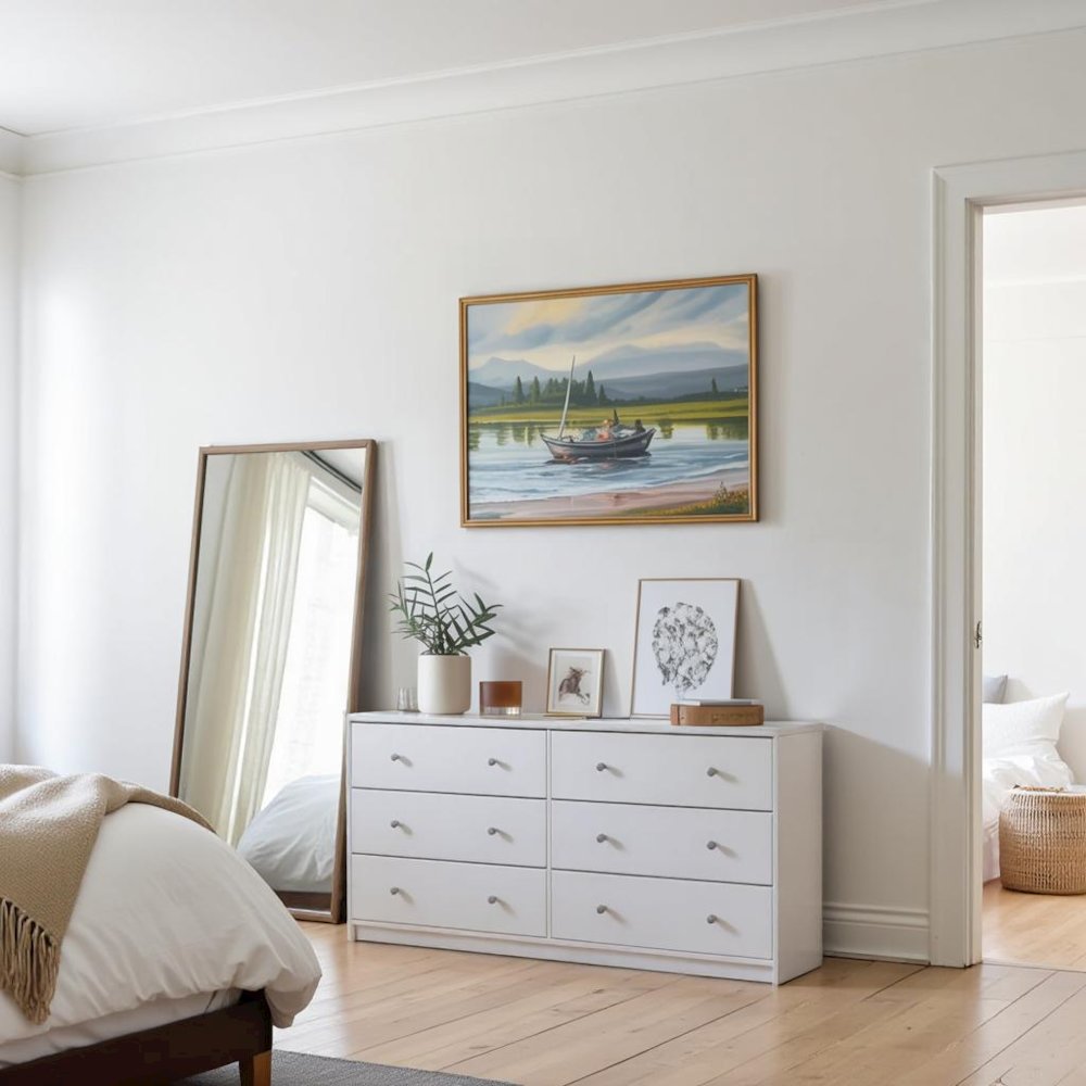Furnifact - White Dresser for Bedroom – Modern 6 Drawer Dresser with Spacious Storage – Sleek White Dresser and Bedroom Dresser for Clothes and Essentials