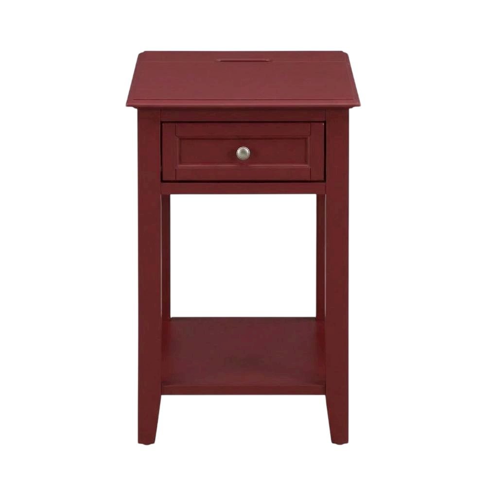 Burgundy Mid Century Night Stand with Single Drawer and Sturdy Design