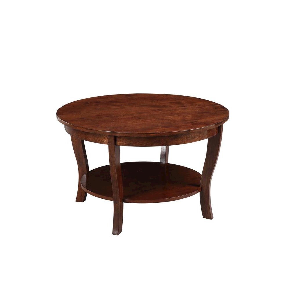 Brown Round Coffee Table with Lower Shelf for Stylish Living Room Storage