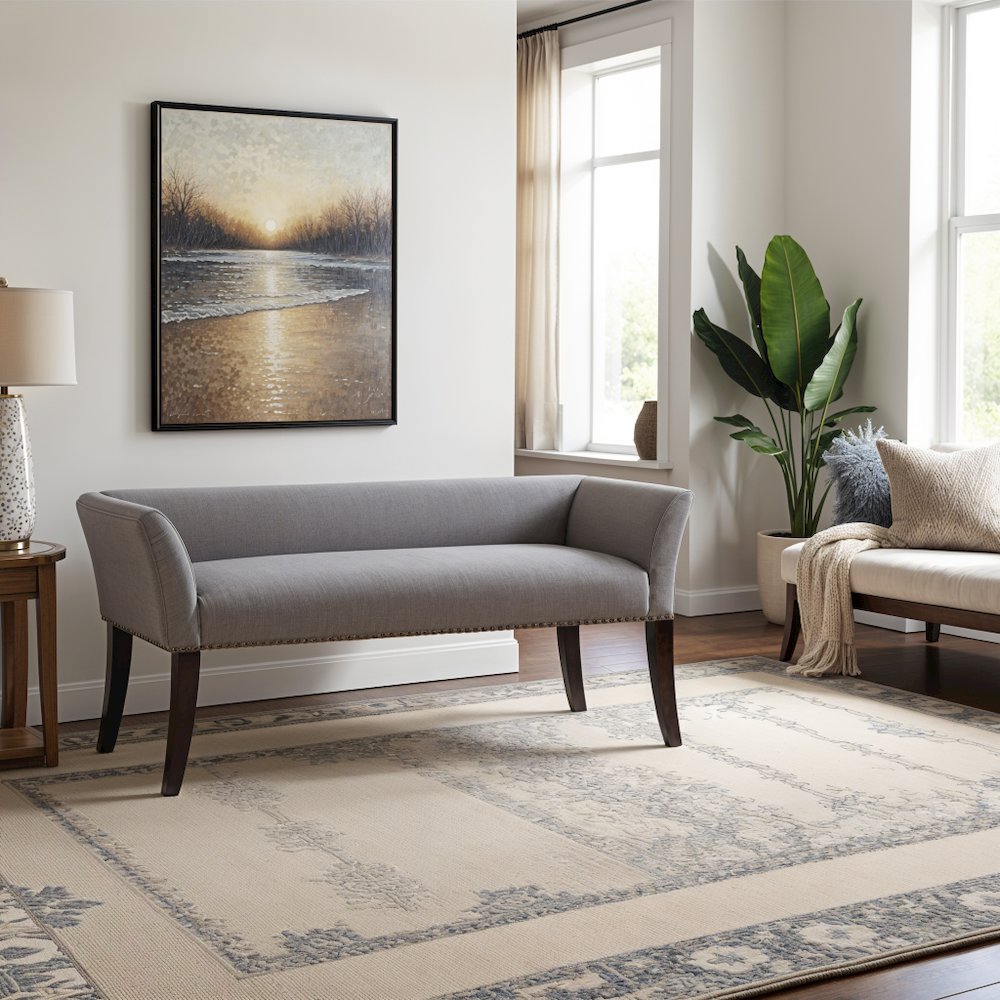 Blue Storage Bench with Solid Wood Frame and Upholstered Seat for Bedroom