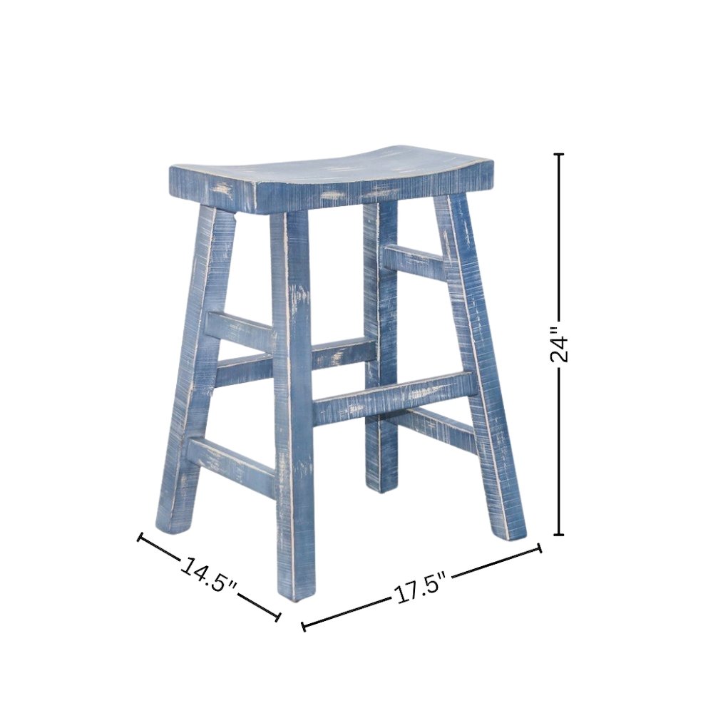 Ocean Blue Solid Wood Counter Stool, Saddle Seat Stool for Kitchen Counter