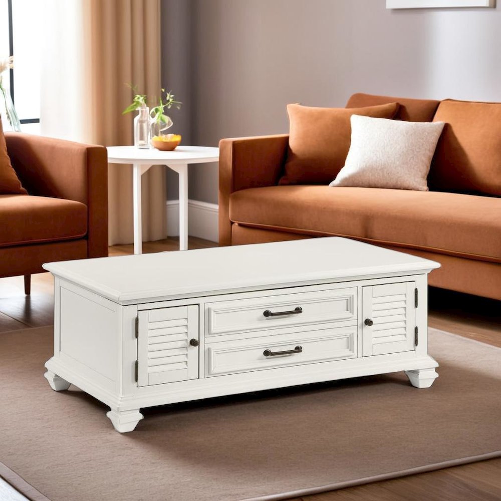 Soft White Lift-Top Coffee Table with MDF and Rubberwood for Living Rooms