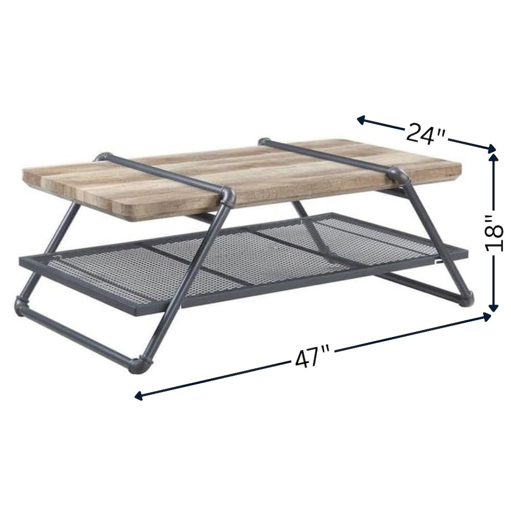 Rectangular Oak and Sandy Gray Coffee Table - Industrial Design, Metal Accents