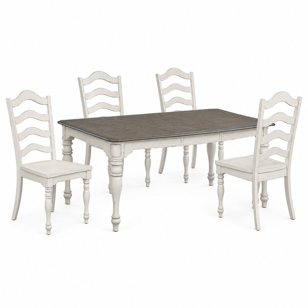 6 Piece Leg Table Dining Room Set with Bench, 4 Ladder Back Chairs
