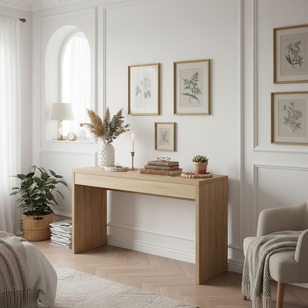 Console Table Desk, White, 48 Inch, Entryway, Woodgrain