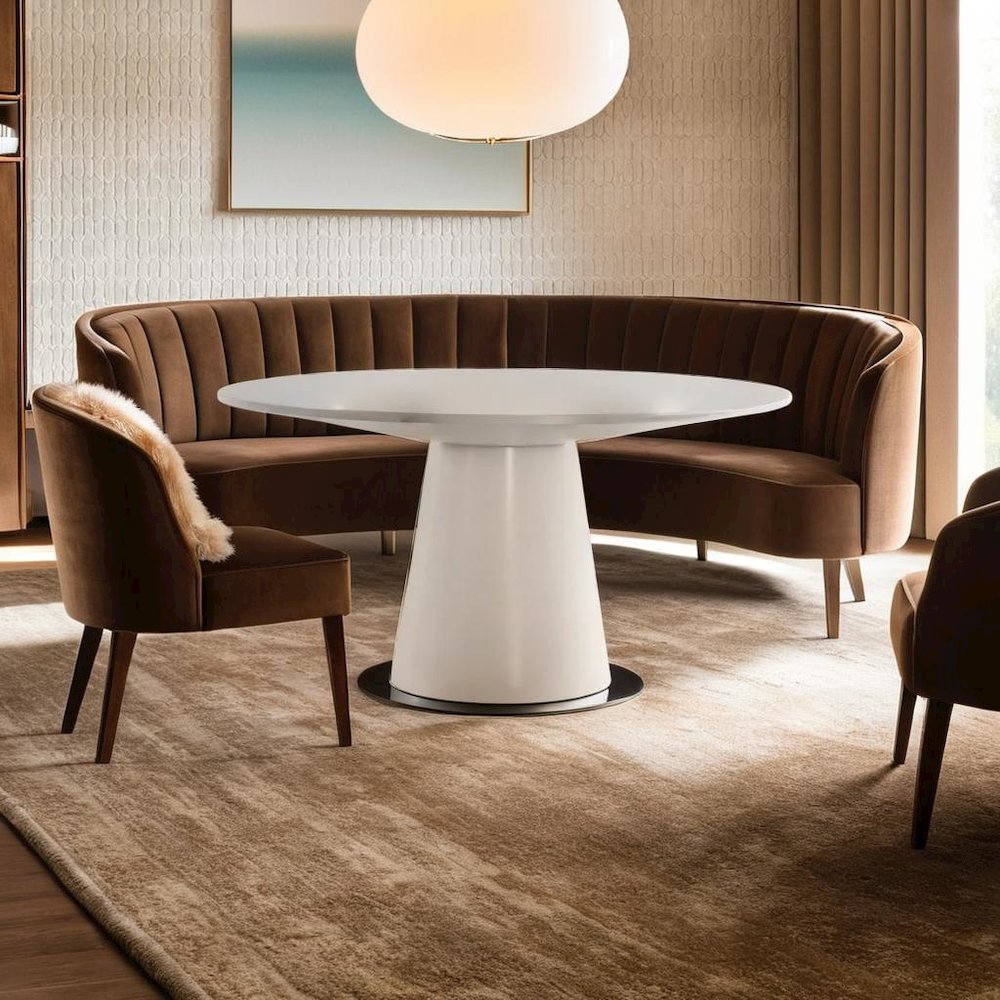 Contemporary Round Dining Table in White Finish for Modern Dining Spaces