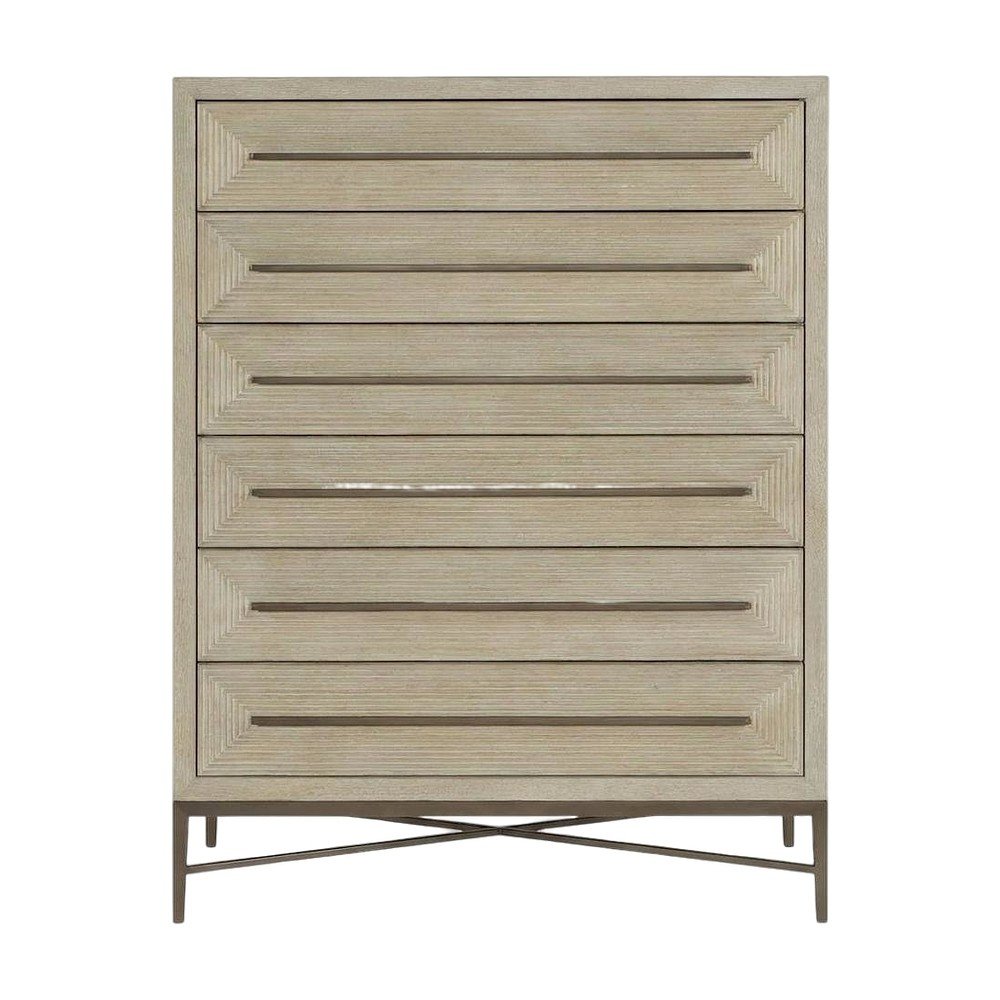 Six-Drawer Tall Filing Cabinet, Veneer and Metal Frame, Beige