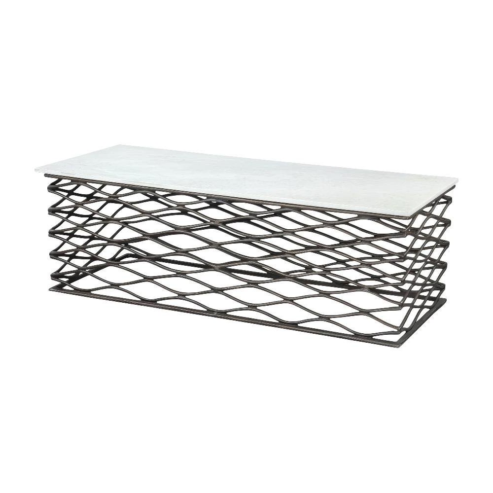 White Modern Coffee Table with Genuine Marble Top and Aluminum Frame