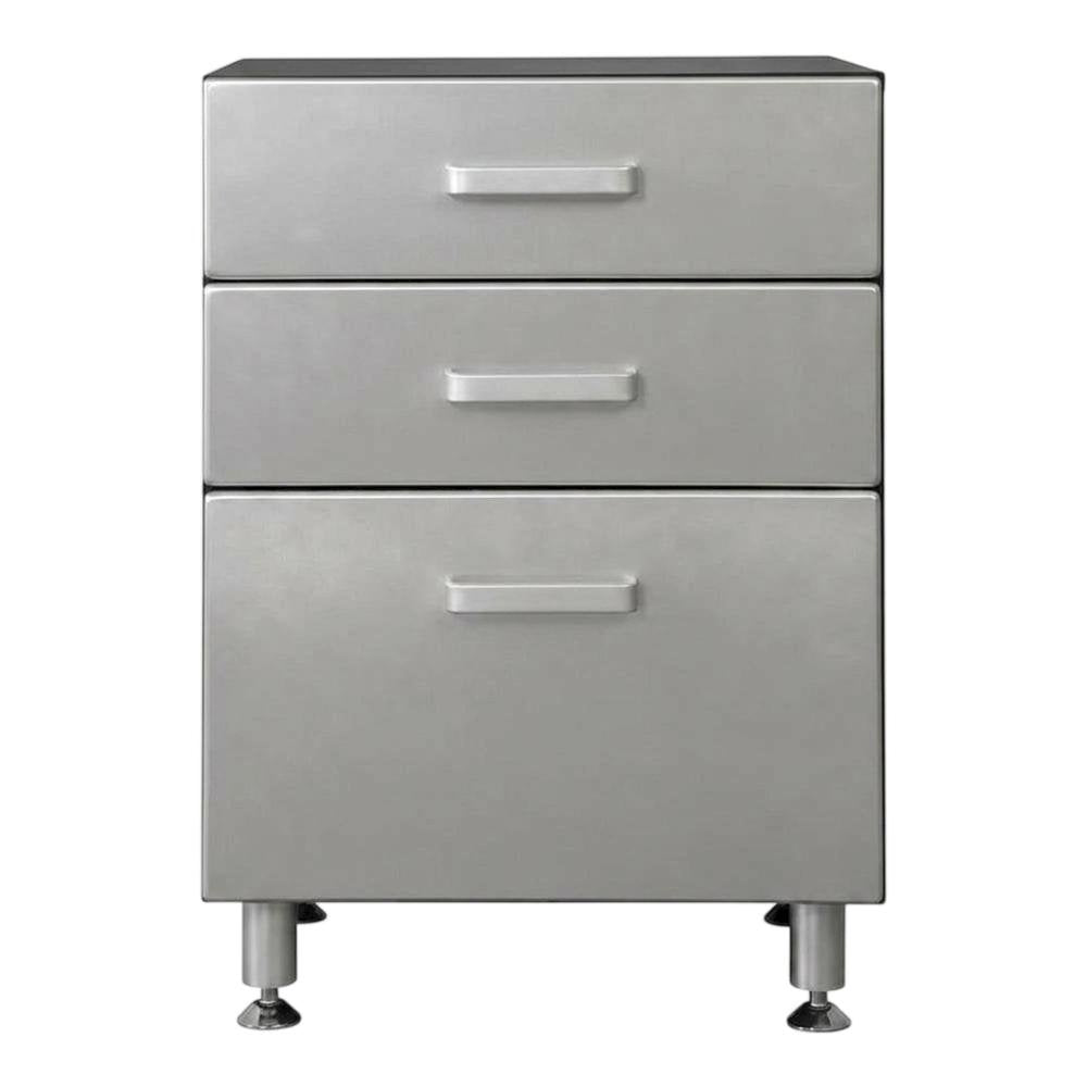 Vinyl Laminate Three-Drawer Storage Cabinet with Metal Accents for Garage