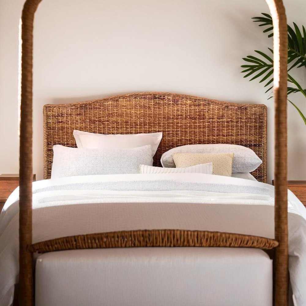 Elegant Brown King Size Headboard with Coastal Banana Leaf Weave Design
