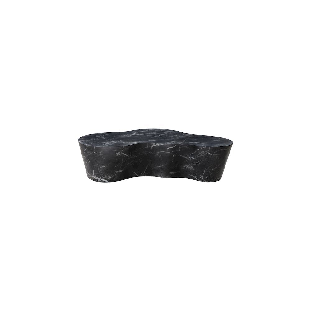 Black Marble Finish Concrete Coffee Table with Art Deco Style and Flat Legs