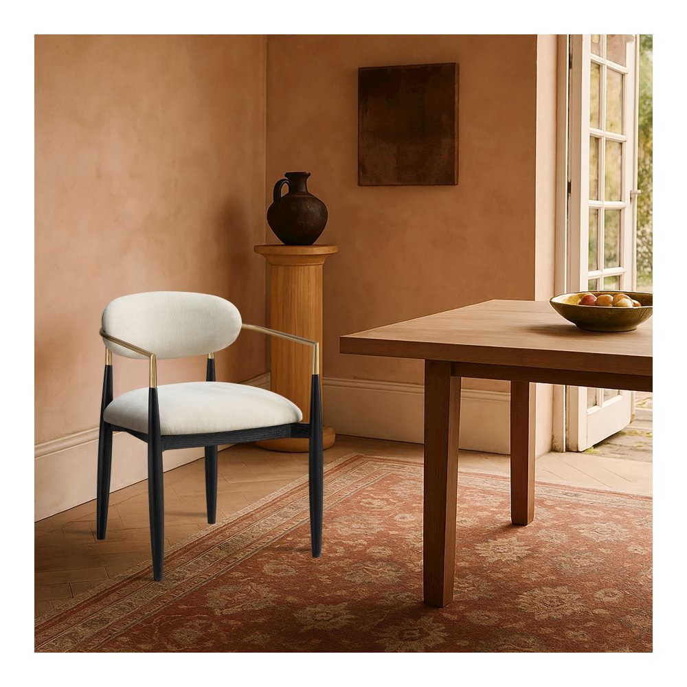 Riccio Beige Performance Fabric Upholstered Dining Arm Chair, Set of 2