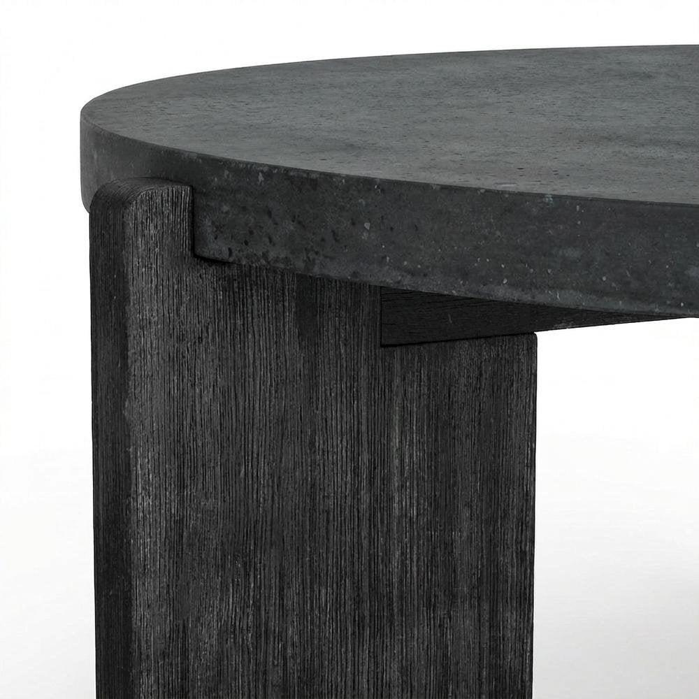 Black Concrete Top Coffee Table with Acacia Legs and Terrazzo Surface