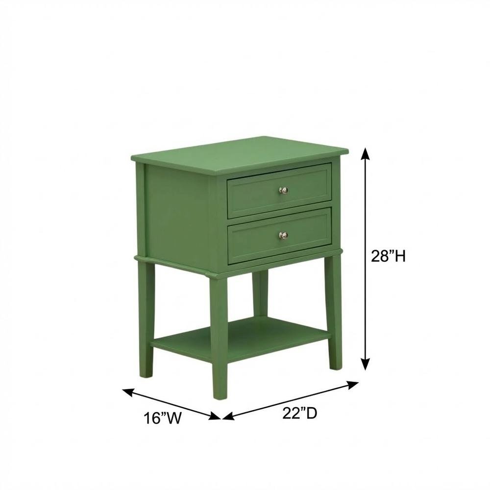 Clover Green Wooden Nightstand with 2 Drawers and Stable Design