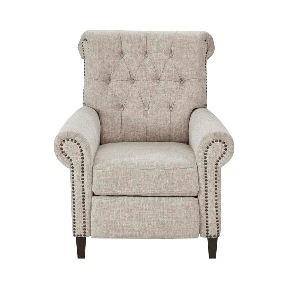 Beige Wingback Recliner Chair – Upholstered Push Back Accent Seat