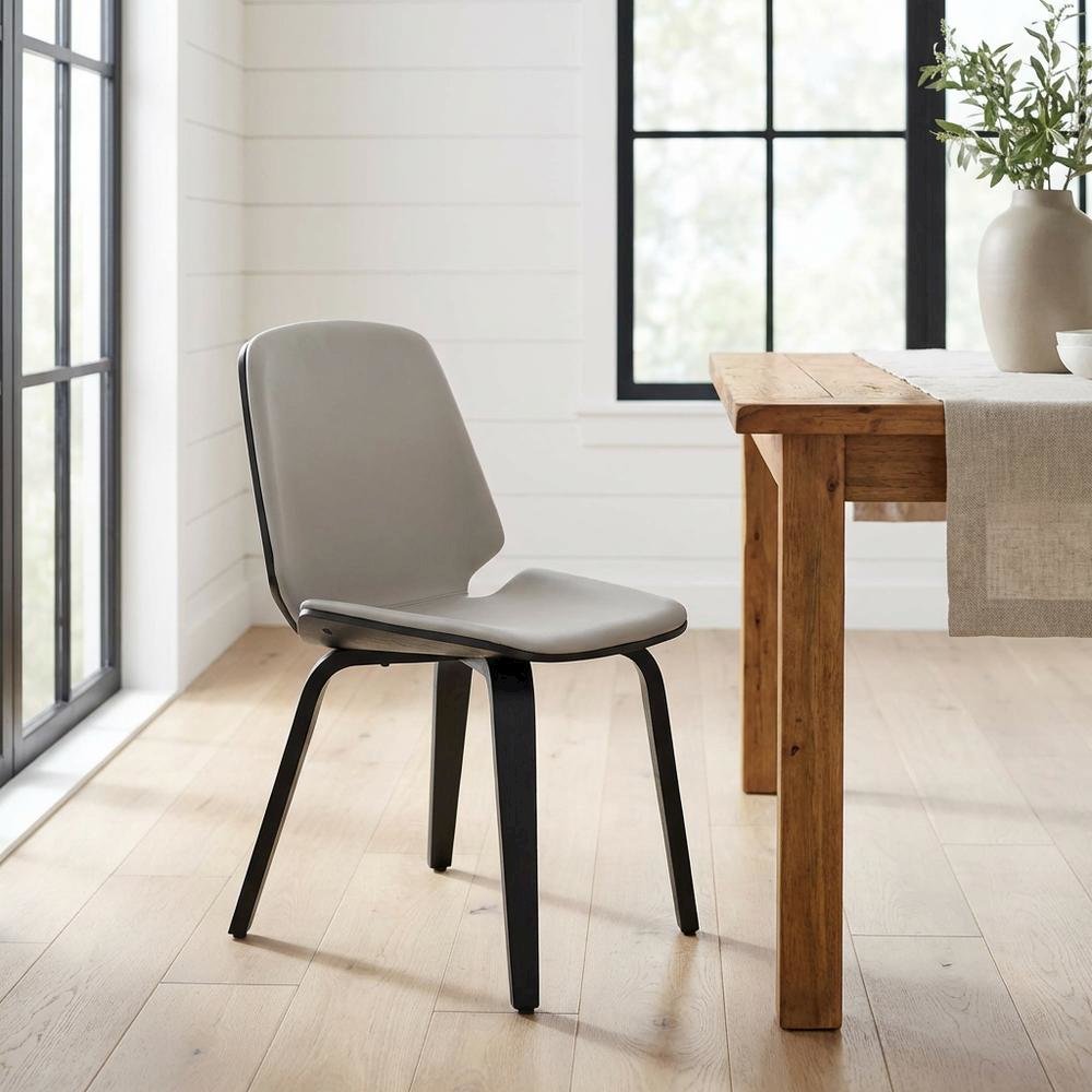 Gray Faux Leather Dining Chair with Black Wood Frame and Steel Base