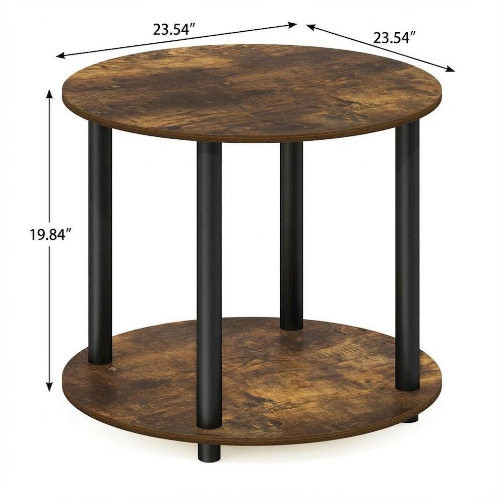 Amber Pine Round 2-Tier Coffee Table with Simple Design and Wooden Frame