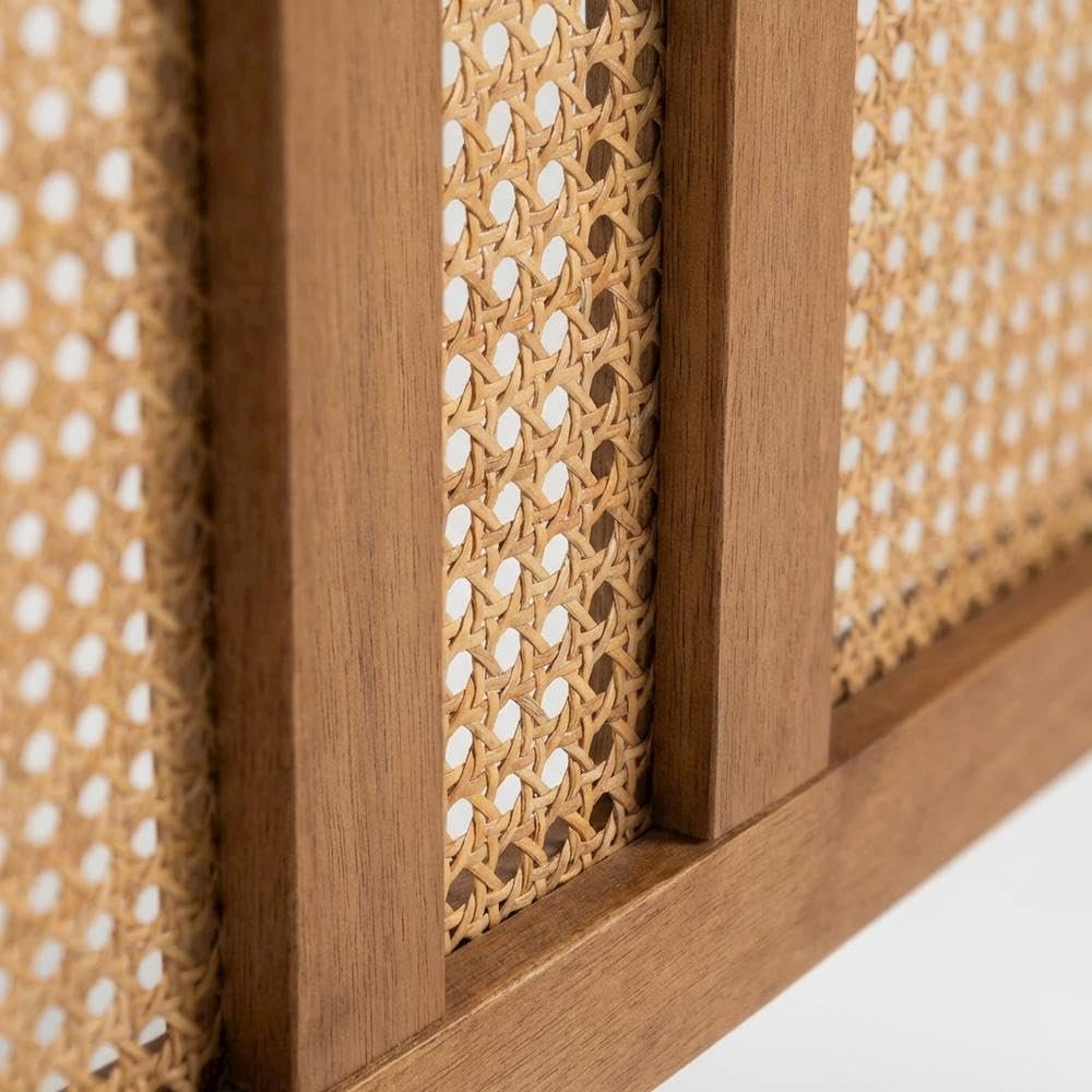 Brown Rubberwood King Size Headboard, Synthetic Rattan Panel, Modern Design