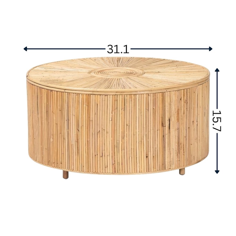 Light Honey Rattan Coffee Table with Laminated Frame and Rattan Pole Legs