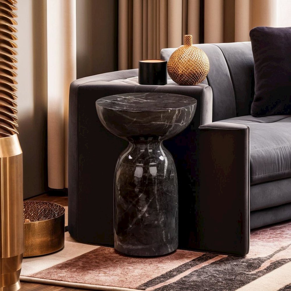 Elegant Black Marble Side Table with Durable Concrete Construction