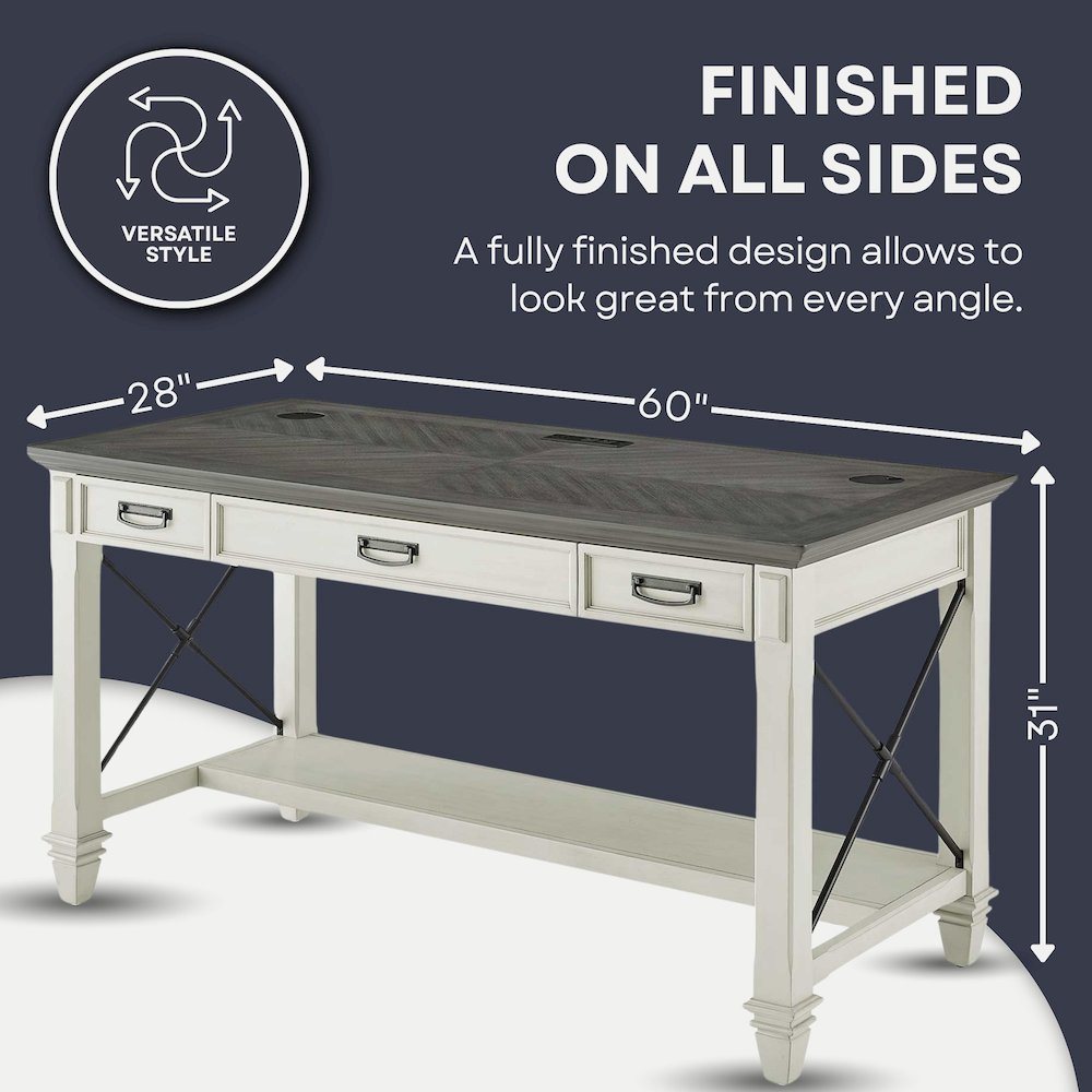 Hartford Wood Writing Desk, White