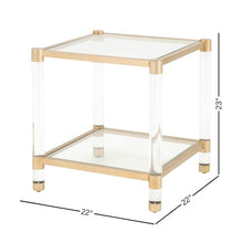 Gold End Table, Tempered Glass Top, Metal Frame, Acrylic Legs