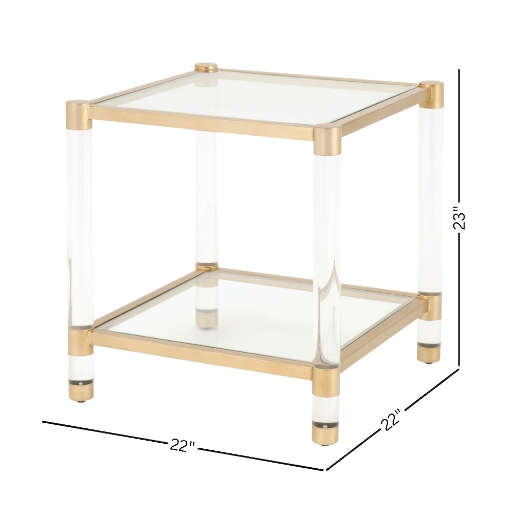Gold End Table, Tempered Glass Top, Metal Frame, Acrylic Legs