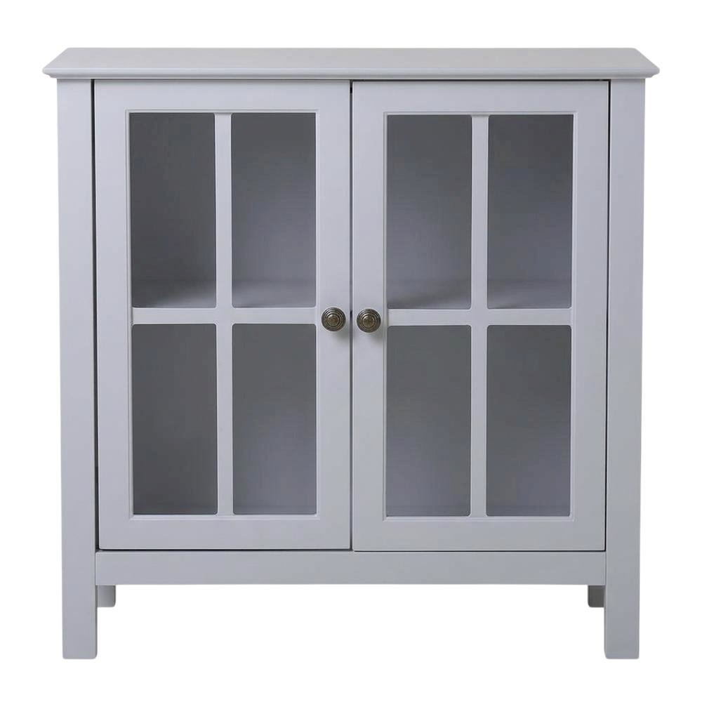Dark Gray Glass Door Accent Cabinet with Fiberboard Construction