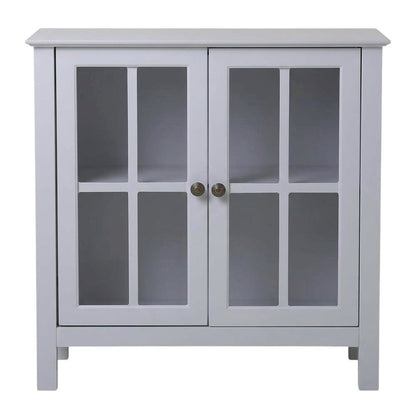 Dark Gray Glass Door Accent Cabinet with Fiberboard Construction