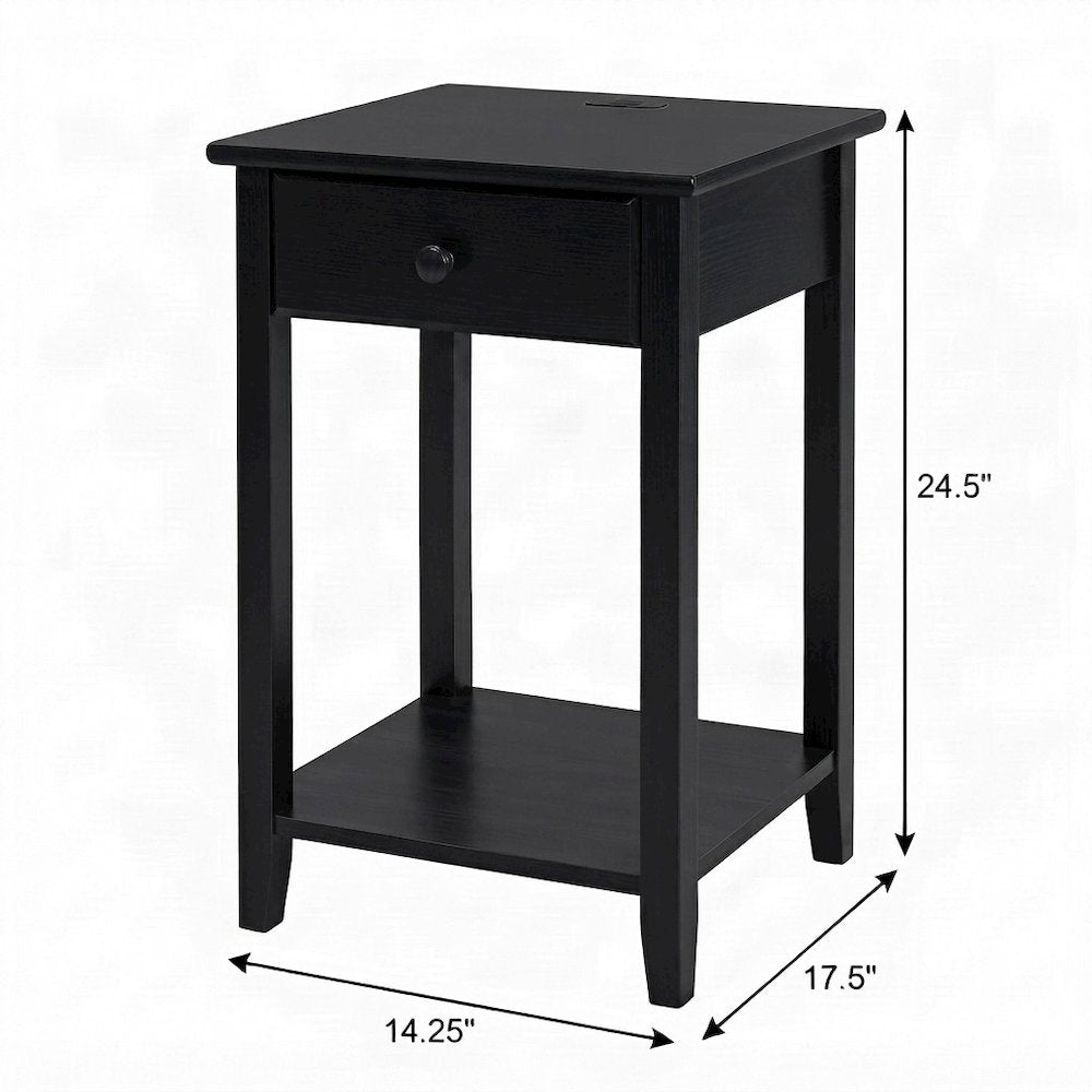 Espresso Night Stand with Usb Port and Solid Wood Design