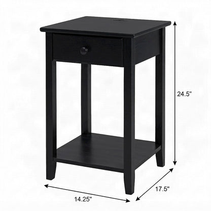 Espresso Night Stand with Usb Port and Solid Wood Design