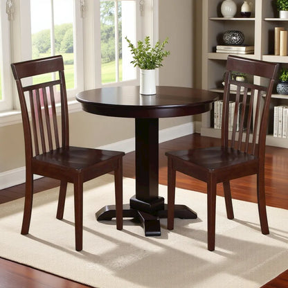Elegant Wooden Dining Chairs – Slatted Back, Set of 2, Brown Finish