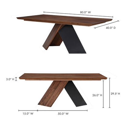 Brown Walnut Wood Dining Table, Rectangle with Iron Legs