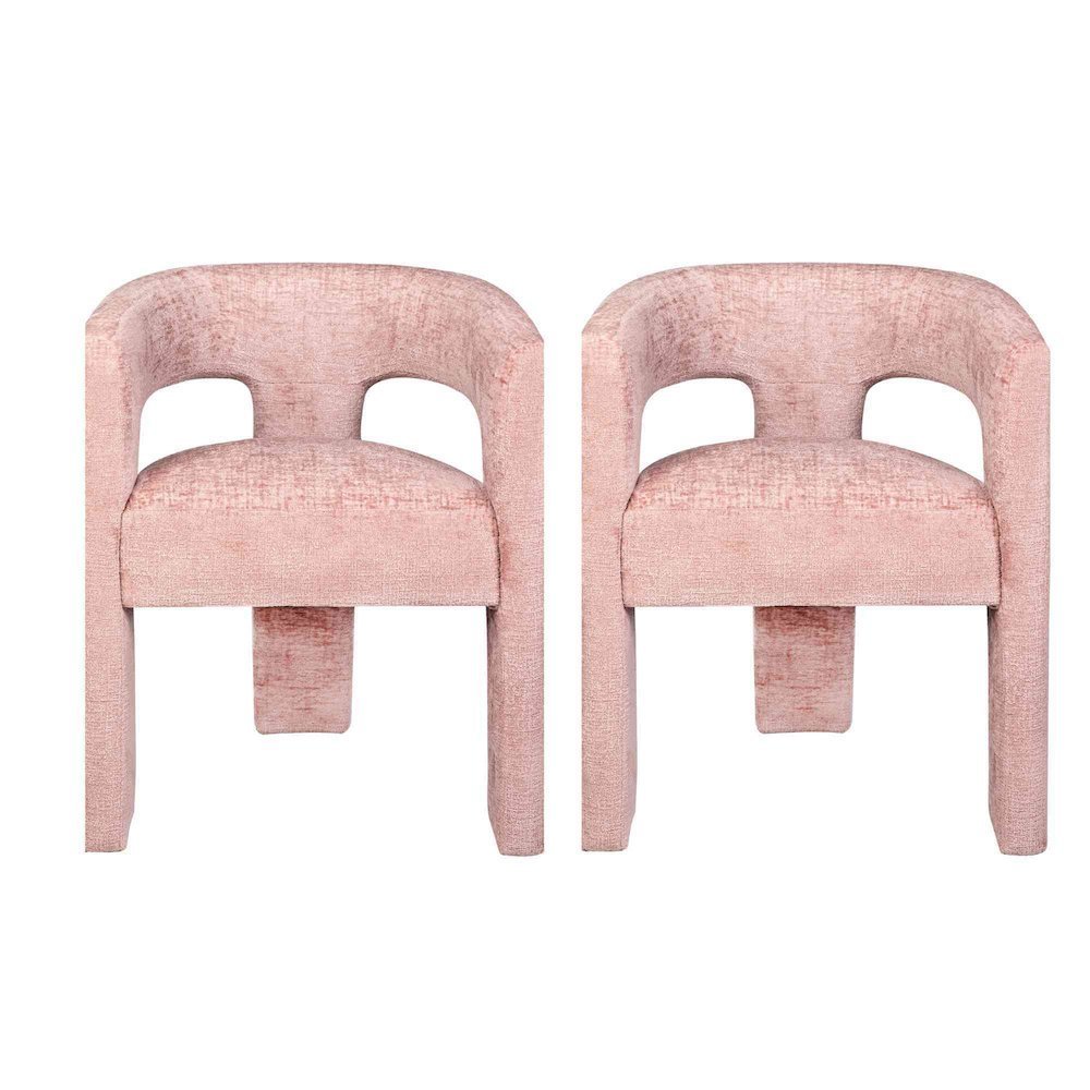 Jacquard Modern Accent Armchair, Sculptural Frame, Pink, Set of 2