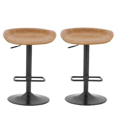 Faux Leather Gaslift Swivel Bar Stools with Adjustable Round Seat, Set of 2
