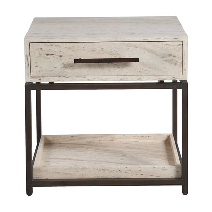 Modern Stone Nightstand with Drawer, Touch Latch, and Built-In Outlets