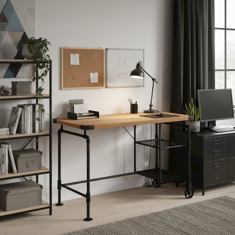 Black Industrial 47 Inch Desk – Durable Computer Desk for Home Office