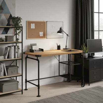 Black Industrial 47 Inch Desk – Durable Computer Desk for Home Office