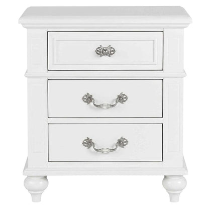 Elegant White Nightstand with Three Drawers for Bedroom Storage