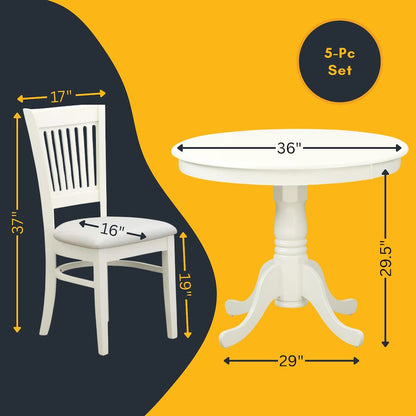 White Solid Wood 5 Pc Breakfast Nook Table Set, Chairs for Kitchen