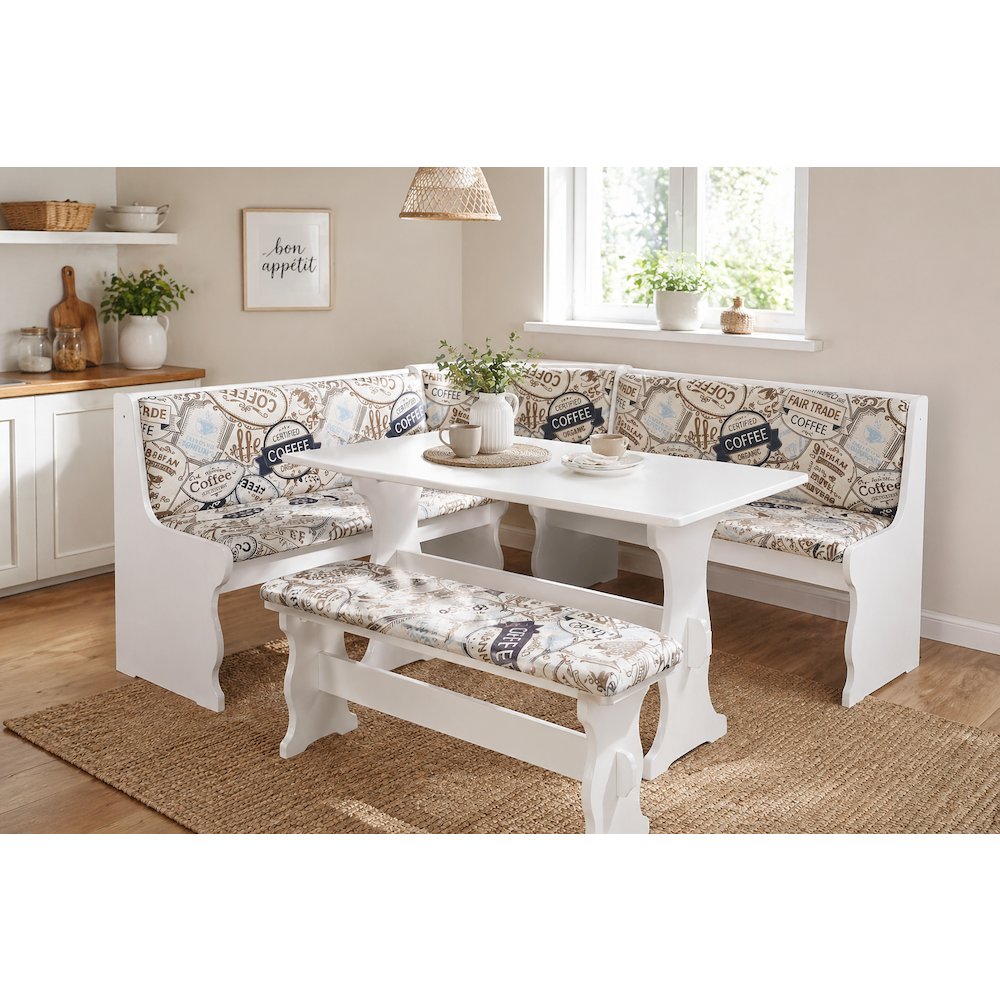 White Pine Dining Nook Set with Cushioned Benches and Corner Seat