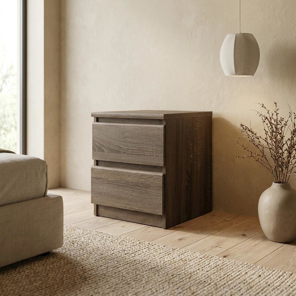 Brown 2 Drawer Nightstand - Stylish Night Stand with Drawers for Bedroom
