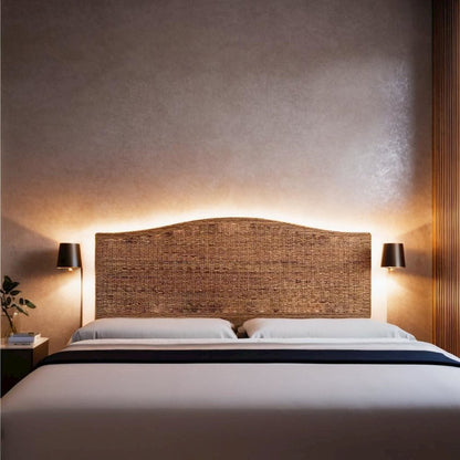 Elegant Brown King Size Headboard with Coastal Banana Leaf Weave Design