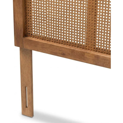 Brown Rubberwood King Size Headboard, Synthetic Rattan Panel, Modern Design