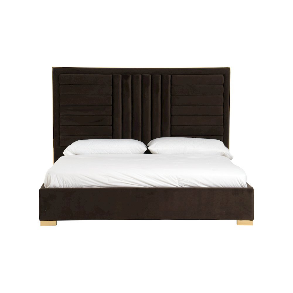 Eastern King Bed Frame With Headboard, Upholstered King Dark Brown Bed Frame Velvet