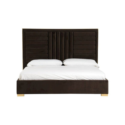 Eastern King Bed Frame With Headboard, Upholstered King Dark Brown Bed Frame Velvet